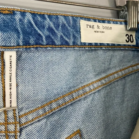 Rag and Bone. Nina high rise ankle cigarette. Button-fly 100% cotton Sz30, Tulip - Picture 9 of 16